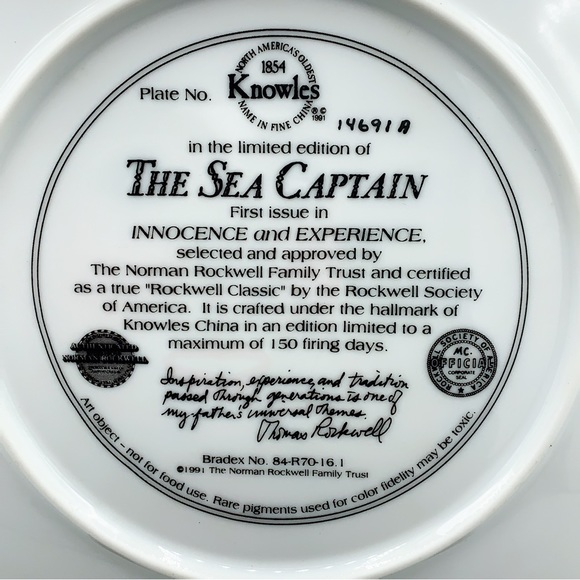 Norman Rockwell "The Sea Captain" Limited Edition Knowles China Decorative Plate - Picture 3 of 3